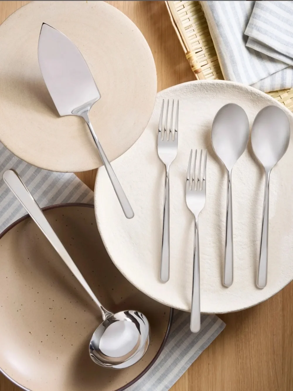 QUINCE NIB Gia Minimalist 6 Piece Serving Utensil Set Polished Stainless Steel